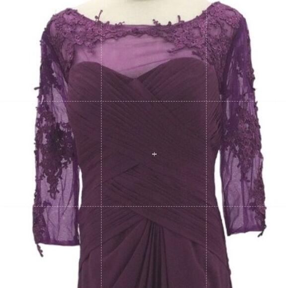 MOTHER OF THE BRIDE 10 L purple embroidered draped maxi formal dress NEW B141 - Picture 3 of 8